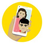 Icon of a man and women FaceTiming to represent how to stay connected to family and friends