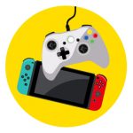 Icon of a Nintendo Switch and video game controller to represent how to stay connected to family and friends