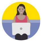 Icon of a women enjoying a virtual book club to represent how to stay connected to family and friends